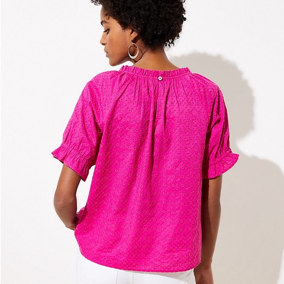 Loft Fuchsia Pink Eyelet Ruffle Top - Picture 2 of 12